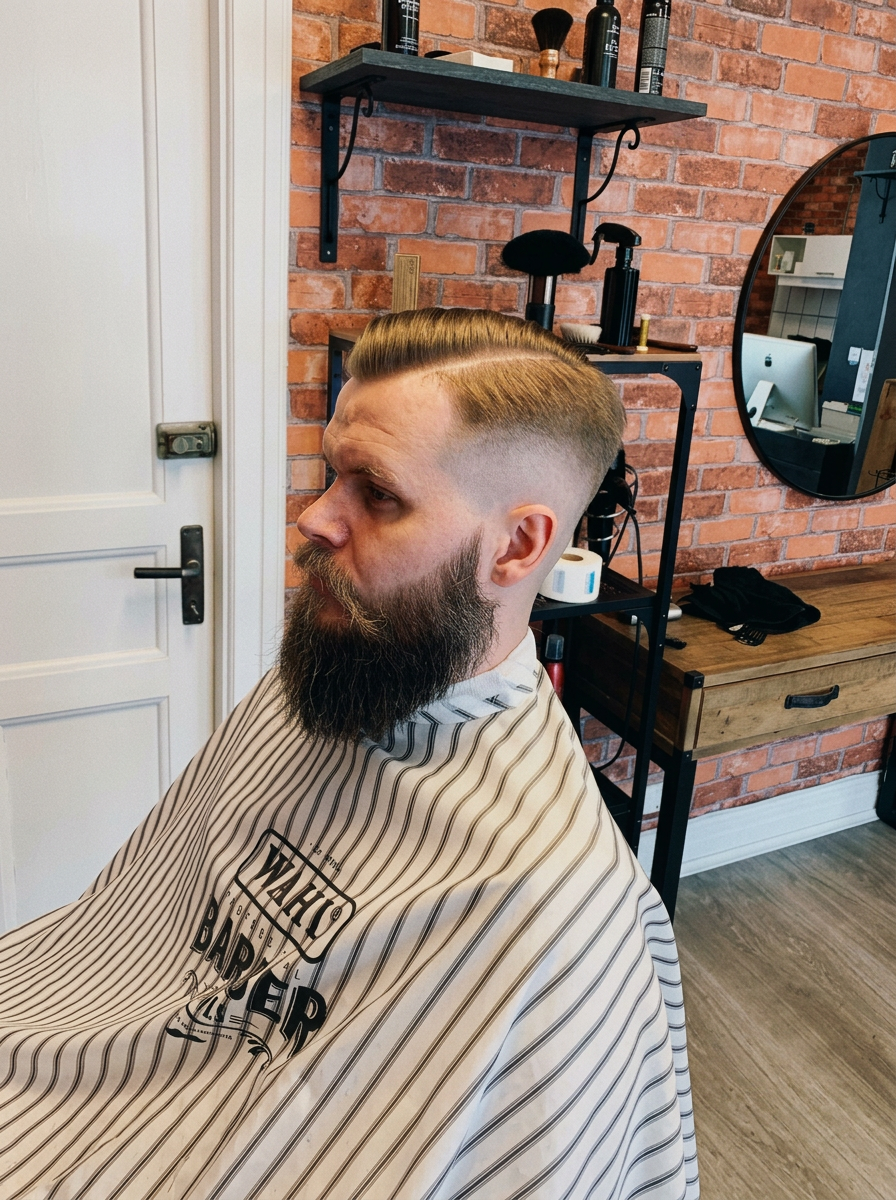 Klassisk fade och välformat skägg hos Stads Barbershop
